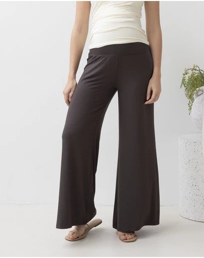 Angel Maternity - Debra Wide Leg Maternity Bamboo Pants in Cocoa