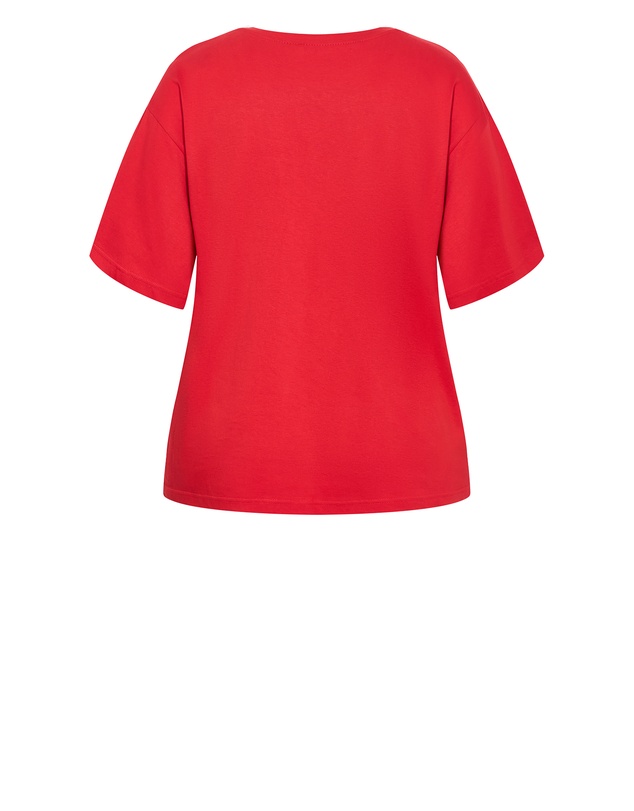City Chic - Plus size Oversized Rose Print Tee - red