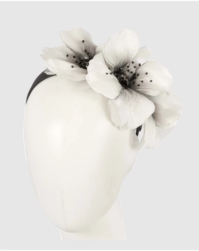 Max Alexander - Large White Black Flower Headband Fascinator