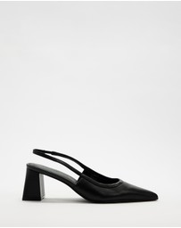 Atmos&Here - Raven Leather Slingback Heels