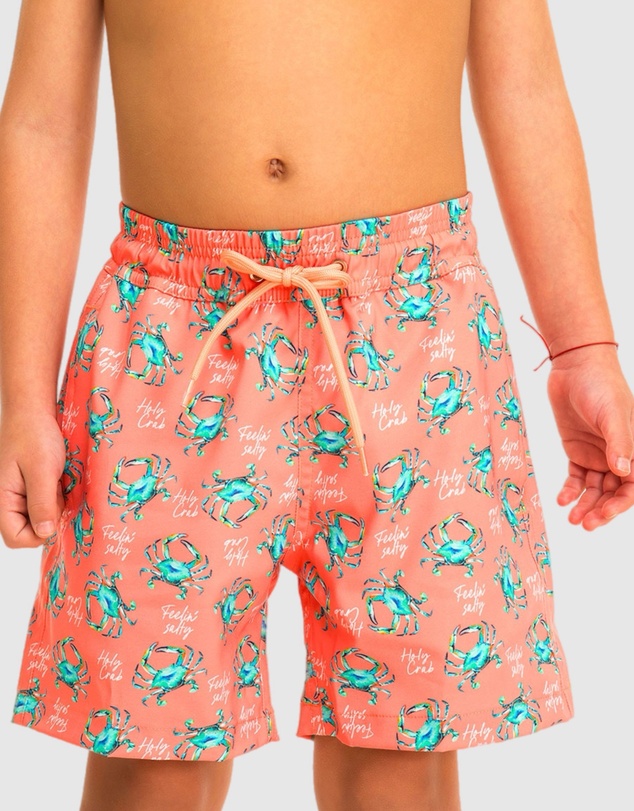 Tolu Australia - Boys Orange Swim Shorts With Crabs