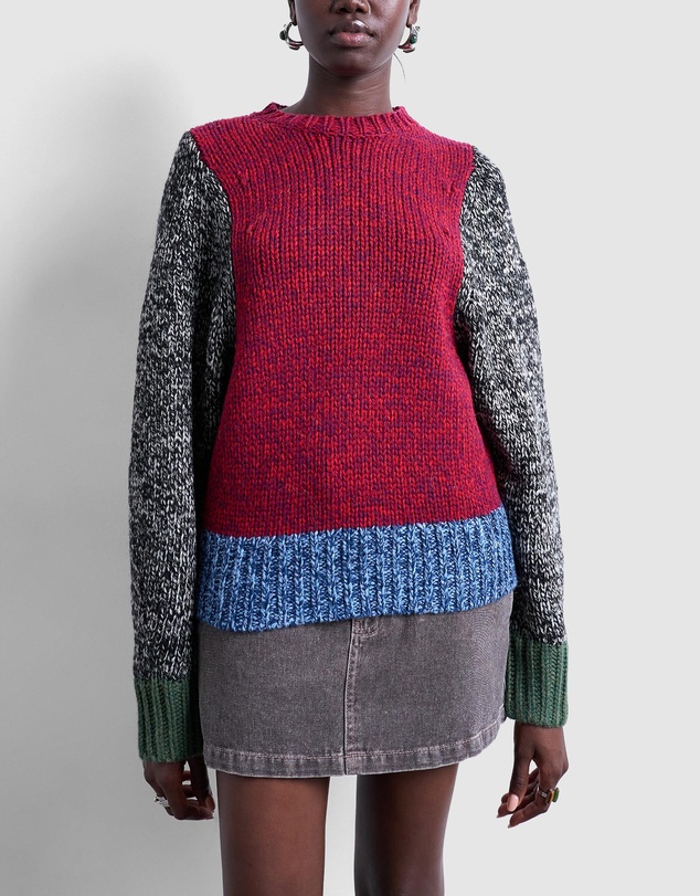 TOPSHOP - Knitted Twist Yarn Patchwork Volume Sleeve Jumper