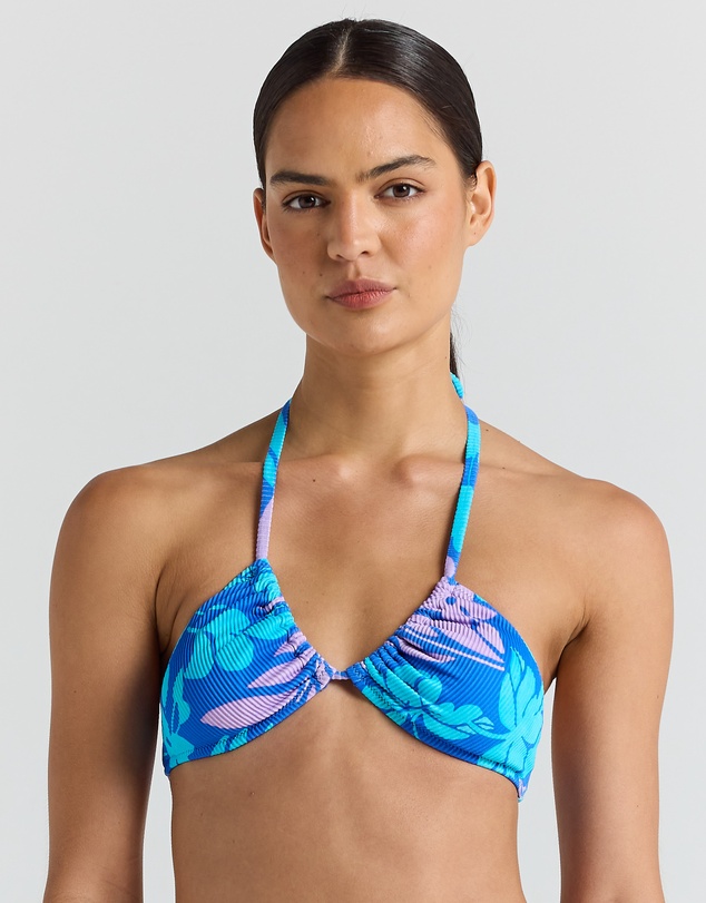 Poolside Paradiso - Vanuatu Ruched Halter Bikini Top - Ocean