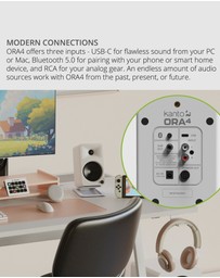 iWorld - Kanto ORA4 140W Powered Reference Speakers with USB-C Input and Bluetooth - White, Pair