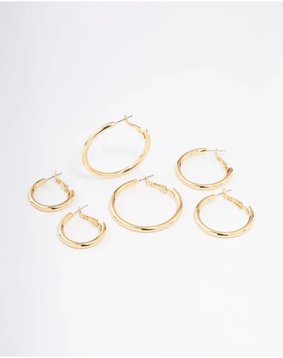 Lovisa - Gold Plated Basic Thick Hoop Earrings Pack