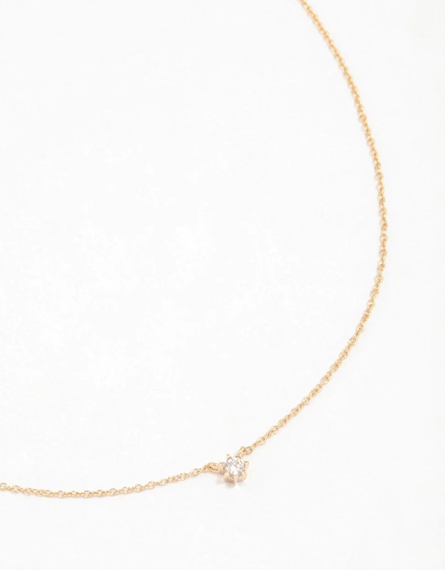 Lovisa - Gold Plated Sterling Silver Round Cubic Zirconia Dainty Necklace
