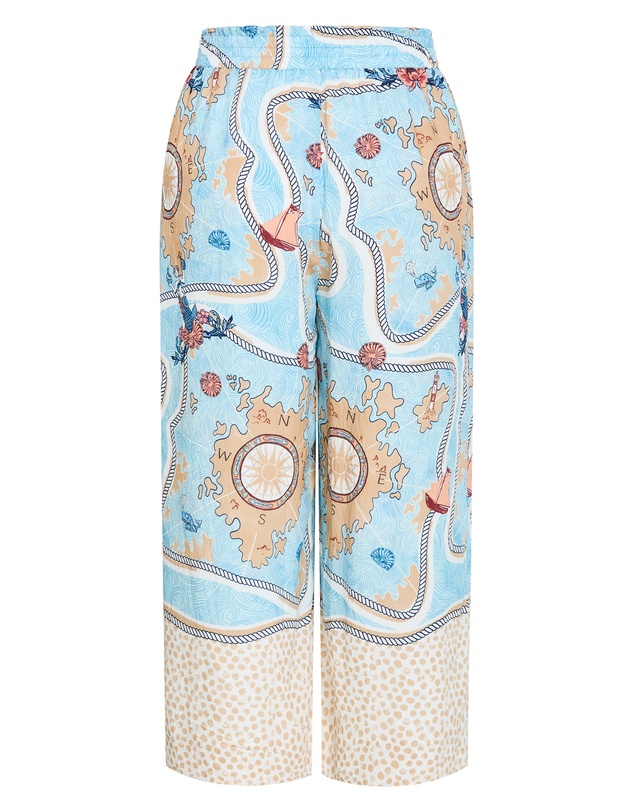City Chic - Plus size Postcard Voyage Print Wide Leg Pant - sky blue