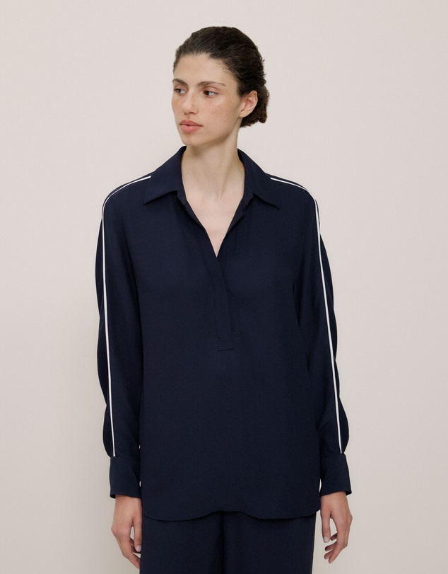 Trenery - Piping Detail Long Sleeve Shirt in Night Sky