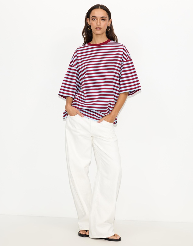 Dazie - Nostalgia Stripe Oversized Boyfriend Tee