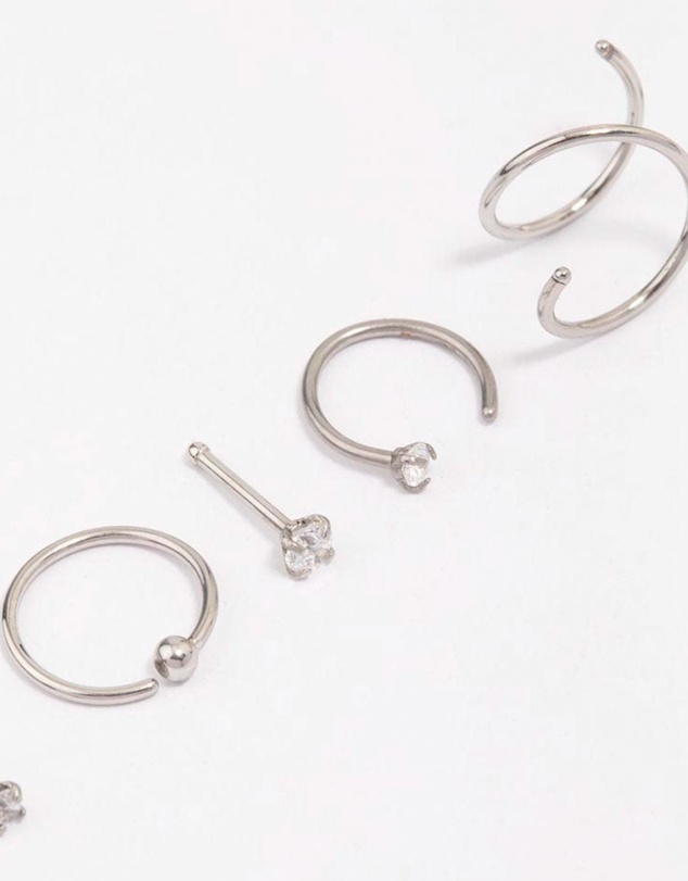 Lovisa - Surgical Steel Twisted Cubic Zirconia Nose Piercing 6-Pack