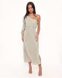 Petal & Pup - Pontee One Shoulder Pleated Midi Dress - Sage Green