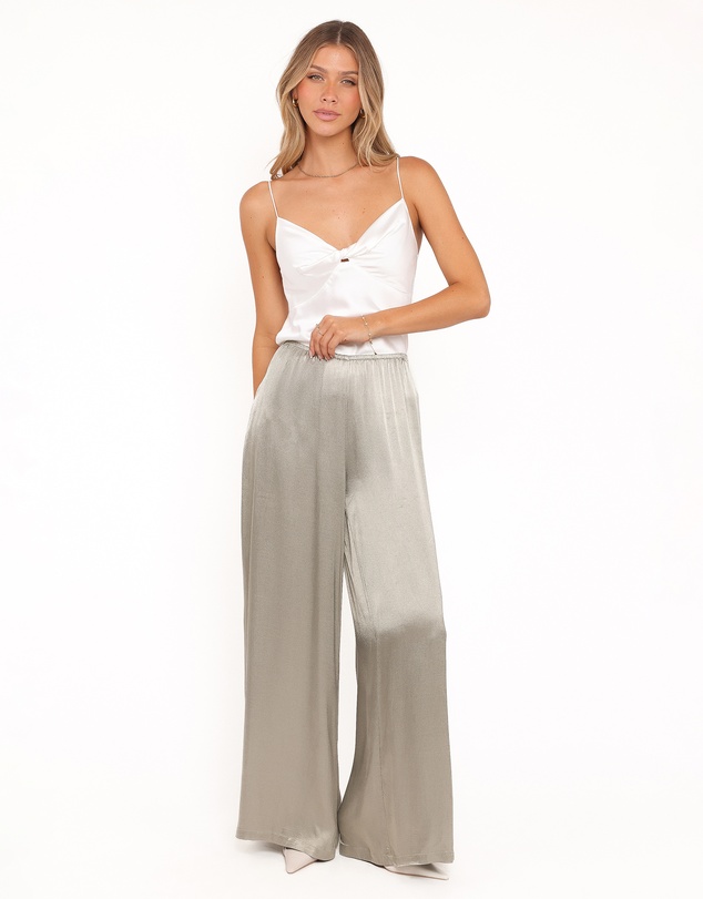 Petal & Pup - Sullivan Wide Leg Satin Pant - Sage