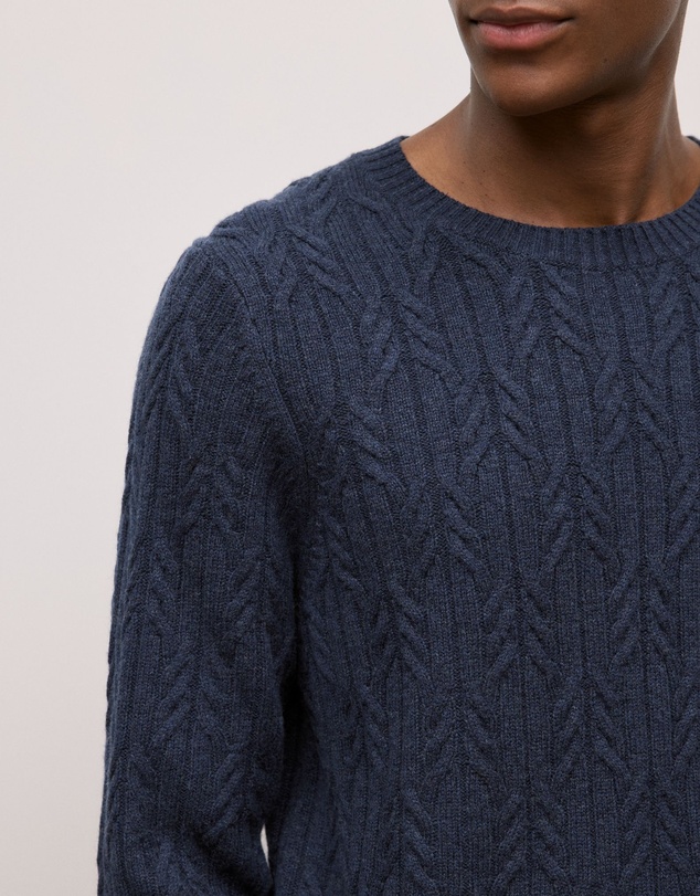 Trenery - Merino Cable Knit Crew in Navy