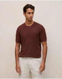 Trenery - Cotton Linen Racking Stitch T-shirt in Espresso