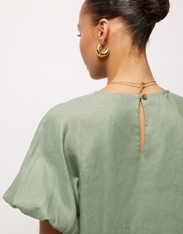 AERE - Brea Puff Sleeve Linen Mini Dress