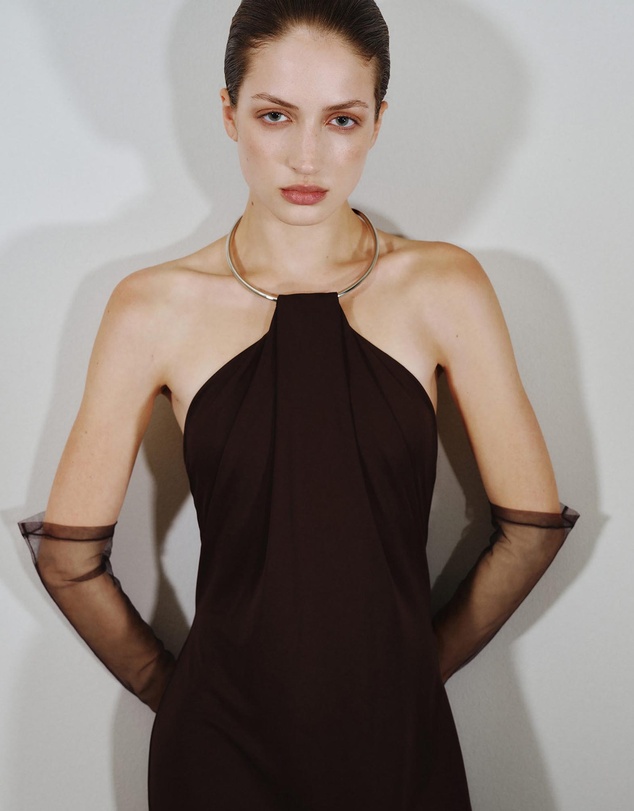M.N.G - Fine-Knit Dress With Choker Collar