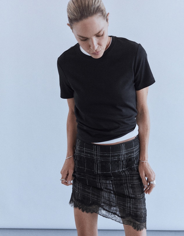 M.N.G - Linen Blend Checked Skirt