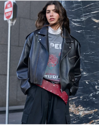 ENA PELLY - Faux Leather Biker Jacket