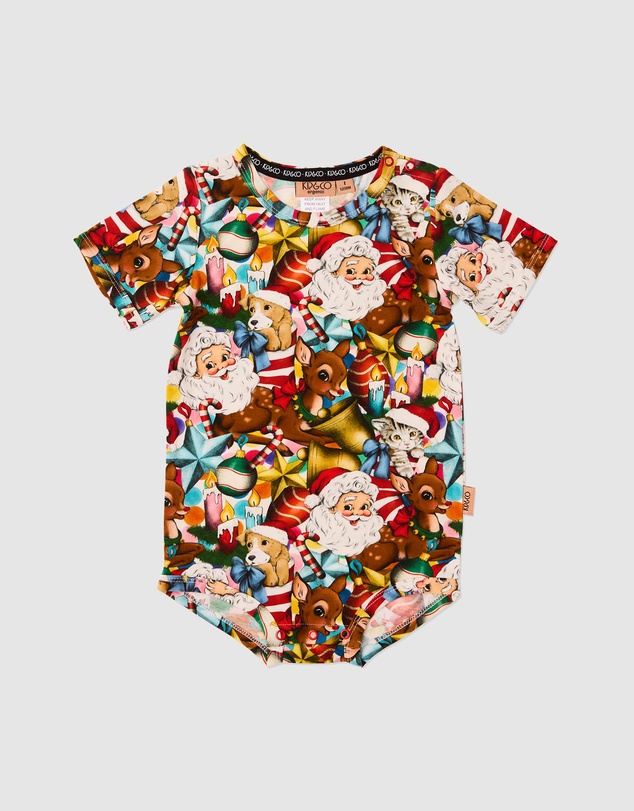 Kip&Co - Christmas Time Organic Short Sleeve Romper - Babies