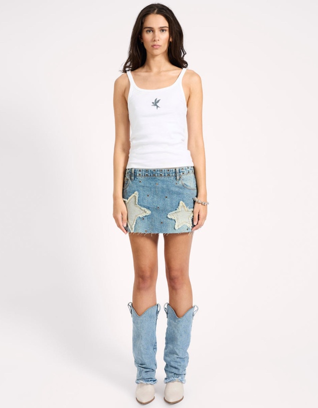 ONE TEASPOON - Axel Star Low Waist Micro Mini Denim Skirt - Used Blue