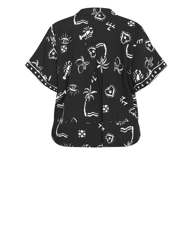 City Chic - Plus size Resort Border Print Shirt - black