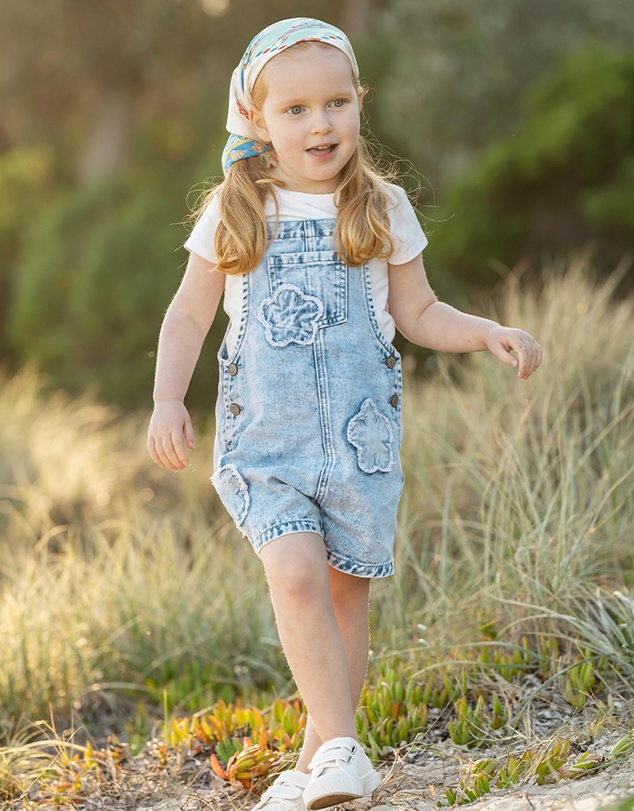Fox & Finch - Grow Wild Flower Applique Denim Overall - Kids