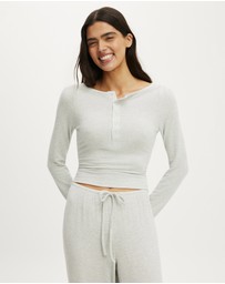 Cotton On Body - Super Soft Boat Neck Henley Long Sleeve Top