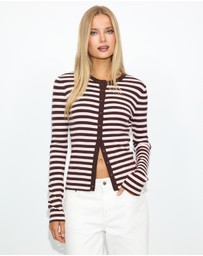 Dazie - Zadie Striped Knit Long Sleeve Cardigan