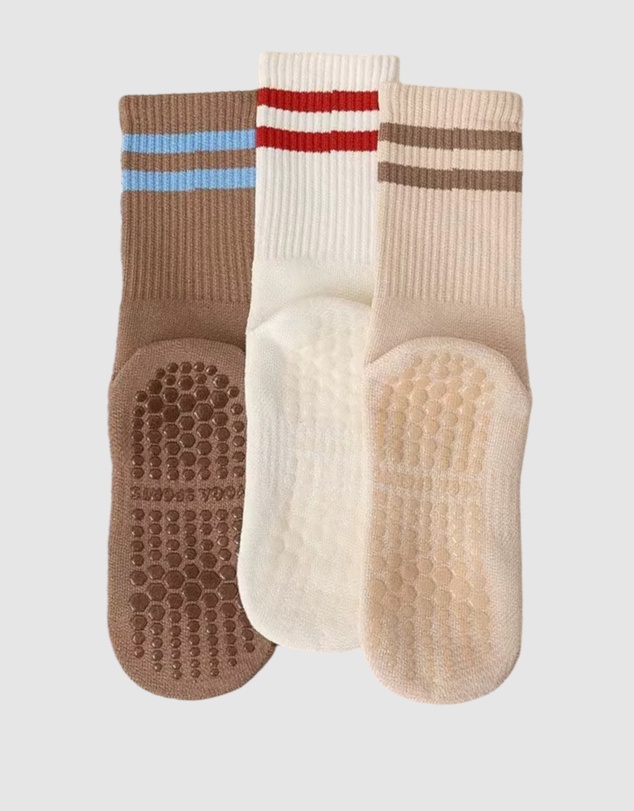 High Heel Jungle - Varsity Premium Cotton Pilates Yoga Grip Socks - 3 Pack