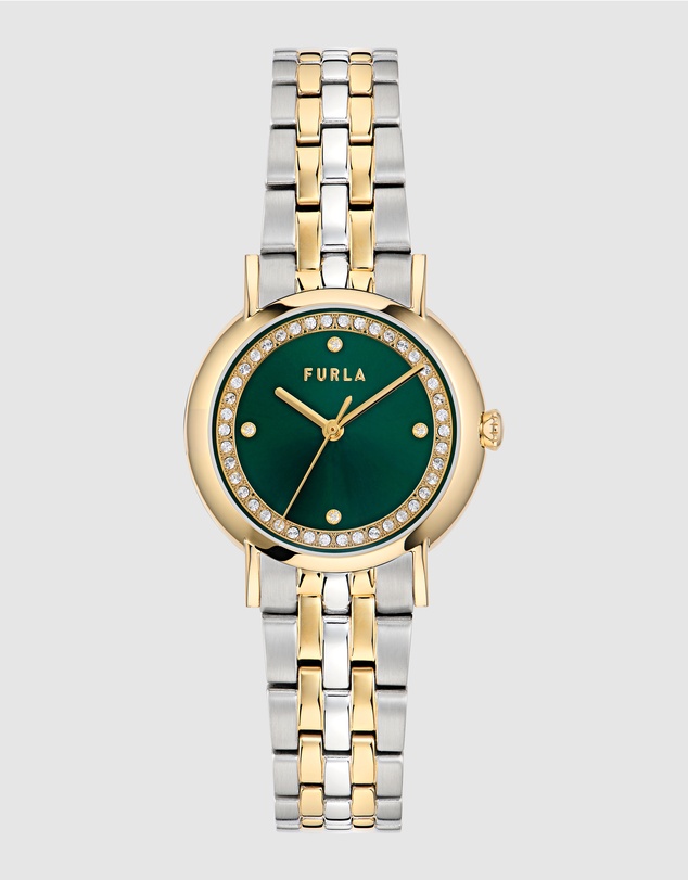 Furla - Heritage Furla 32mm Green Dial with Crystal Ring and Two-Tone Bracelet Watch