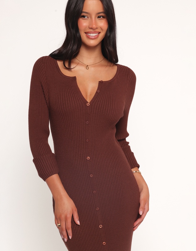 Petal & Pup - Marshall Button Through Knit Maxi Dress - Chocolate