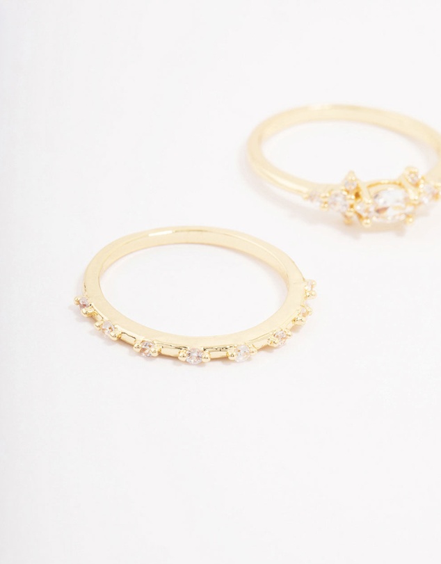Lovisa - Gold Plated Fine Marquise Triple Stacking Ring Pack