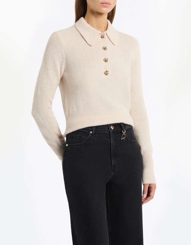Carla Zampatti - Buttermilk Brushed Wool Knit Polo