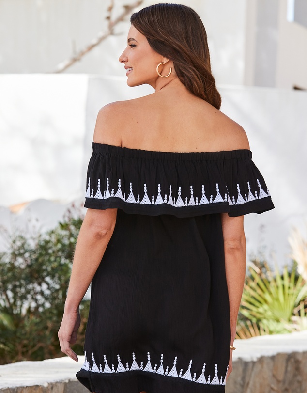 Sosandar - Embroidered Detail Bardot Shift Dress