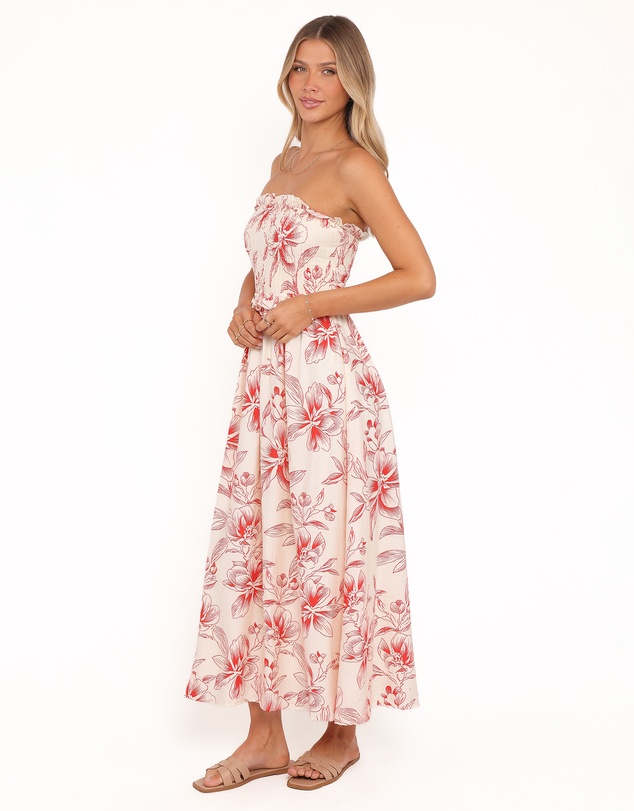 Petal & Pup - Avania Strapless Midi Dress - Red Floral