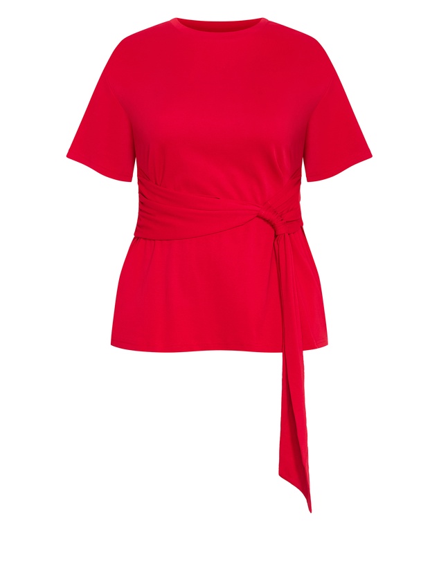 City Chic - Plus size Gina Waist Detail Top - red