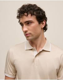 Trenery - Mercerised Cotton Tipped Polo in Fawn