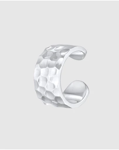 Kuzzoi - ICONIC EXCLUSIVE - Earrings Earcuff Wide Hammered Modern in 925 Sterling Silver
