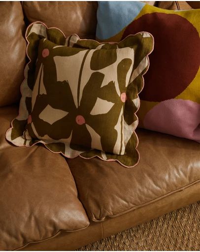 Mosey Me - Olive Poppy Linen Cushion Cover