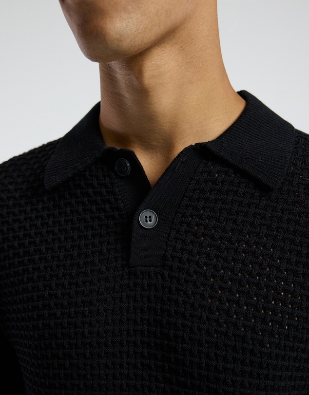 Calibre - Textured Open Knit Polo Black