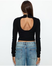 Dazie - Tessie Open Back Turtleneck Knit Top