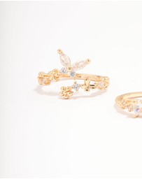 Lovisa - Gold Plated Floral Stone Ring Pack