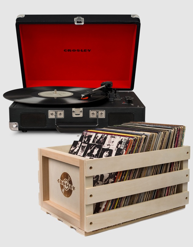 Crosley - Crosley Cruiser Bluetooth Portable Turntable - Black + Bundled Crosley Record Storage Crate