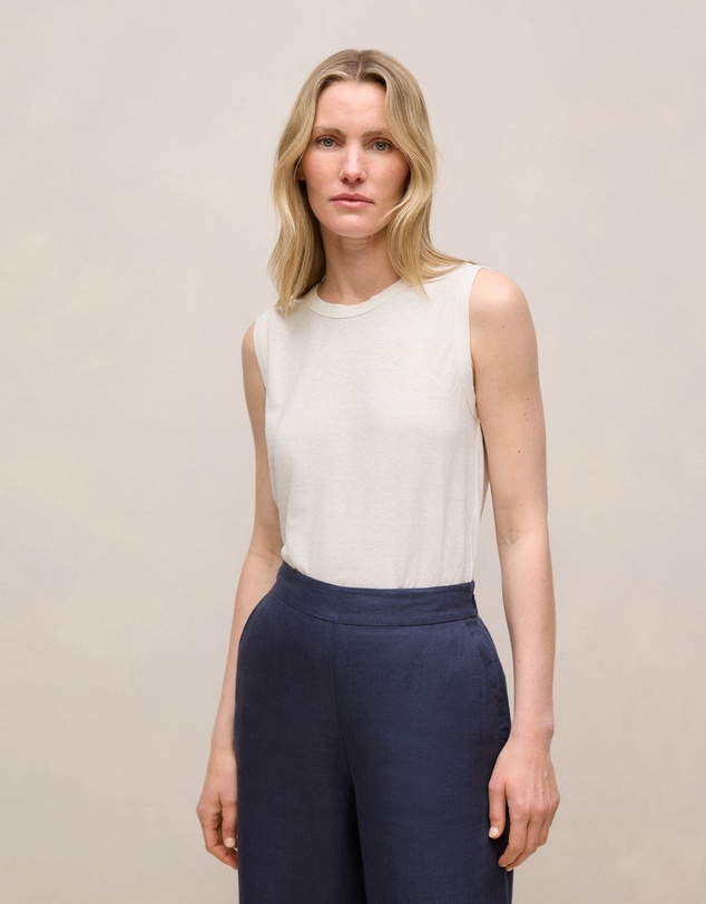 Trenery - Linen Cotton Crew Tank in White