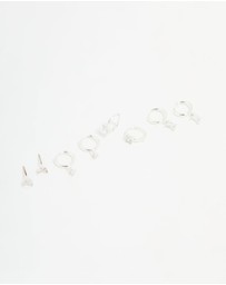 Lovisa - Silver Plated Brass Diamante Baguette Flower Hoop & Stud Earrings 4-Pack