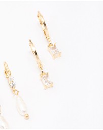 Lovisa - Gold Plated Baguette & Pearl Earring Pack