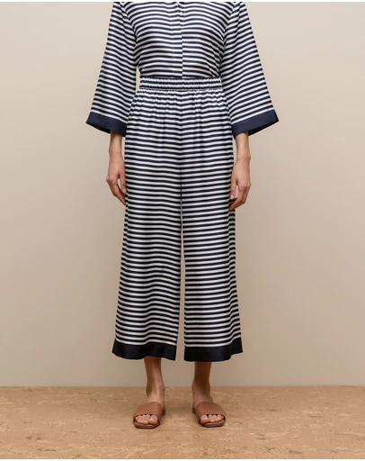 Trenery - Silk Stripe Cropped Pant in Night Sky