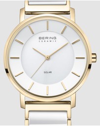 Bering - Bering Solar 41mm White Dial Two Tone Ceramic Strap Watch