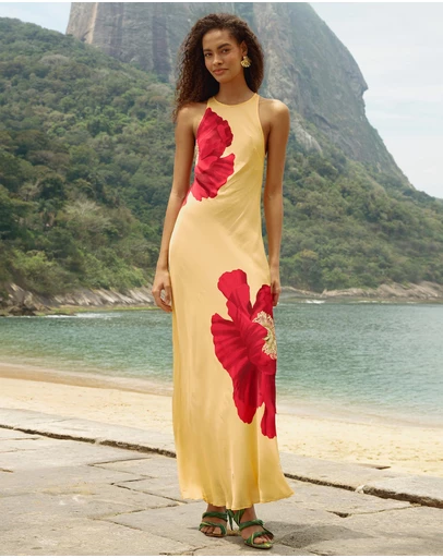 Farm Rio - Poppy Flowers Light Yellow Sleeveless Maxi Dress