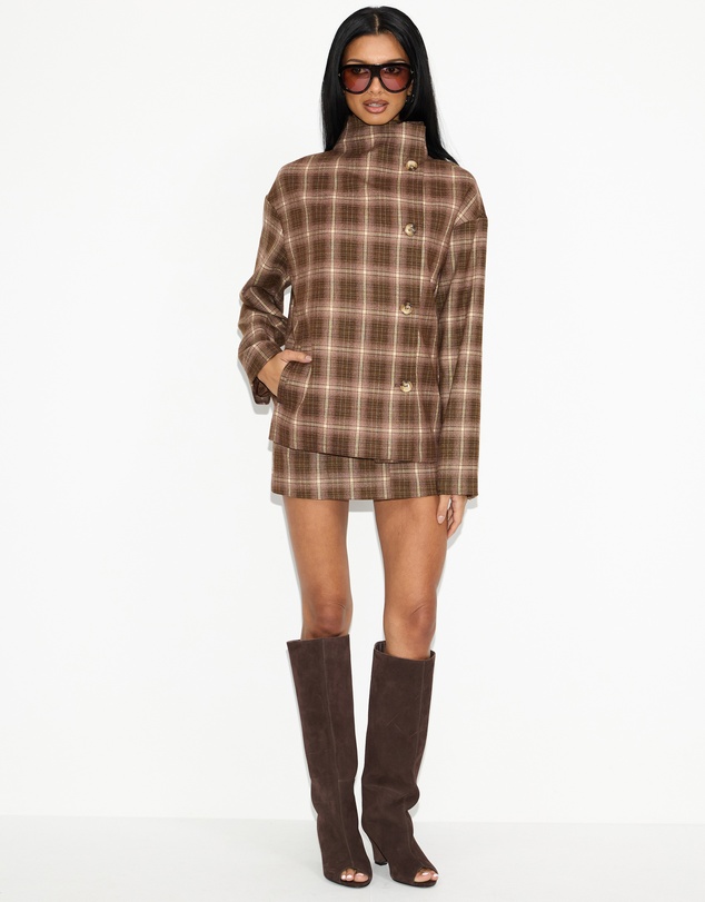 Dazie - Unspoken Funnel Neck Check Jacket